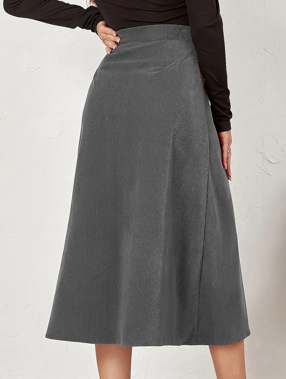 Corduroy Button Front Midi Skirt
