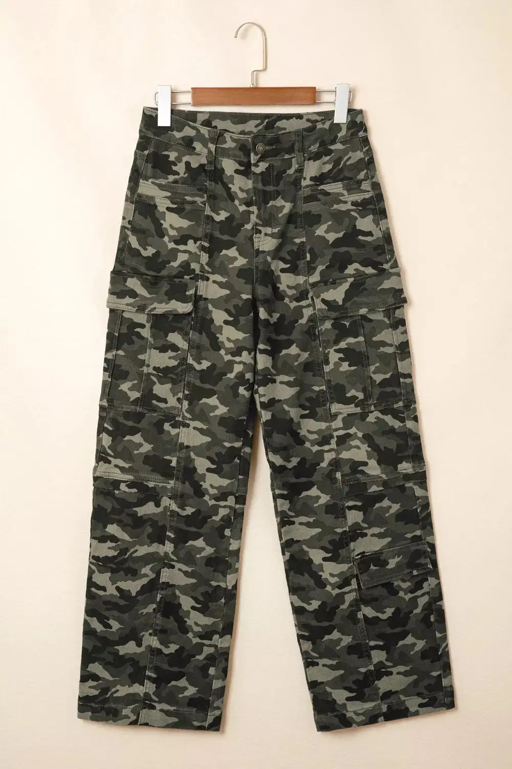 Camouflage Print Multi Pocketed Denim Pants
