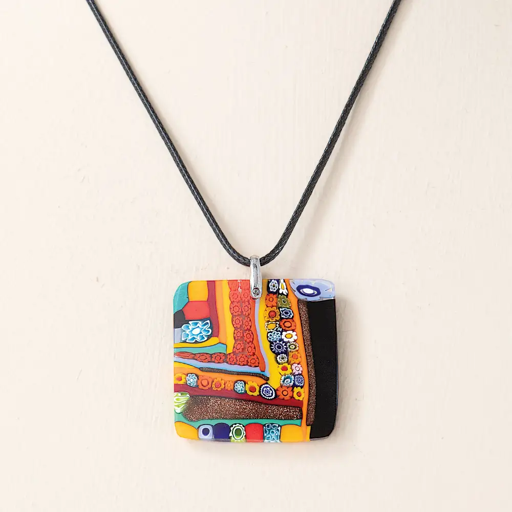 Glass Mosaic Square Pendant Necklace