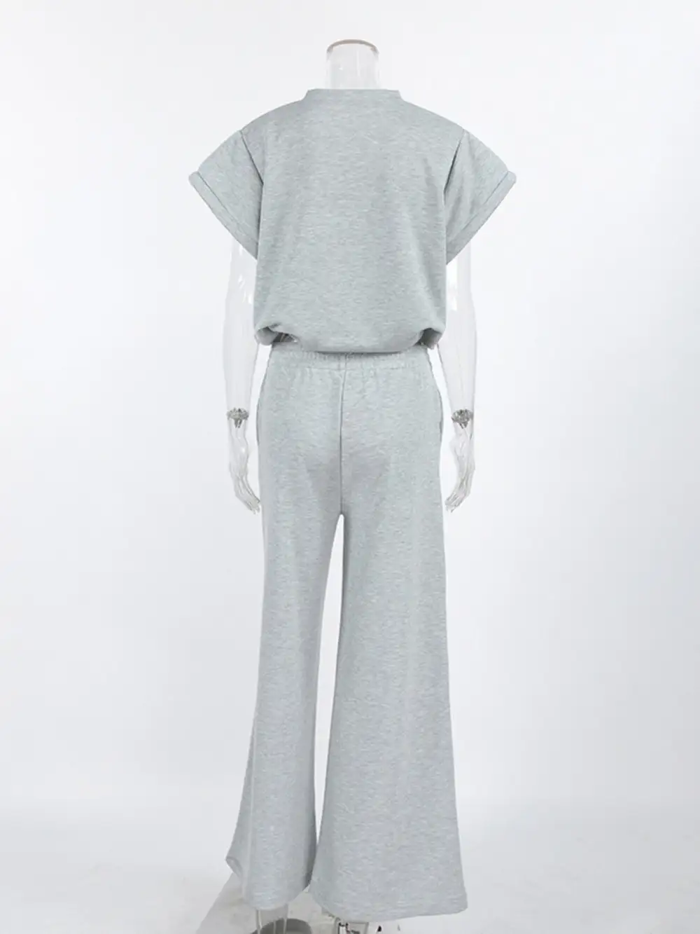 Round Neck Top And Wide Leg Pants Set