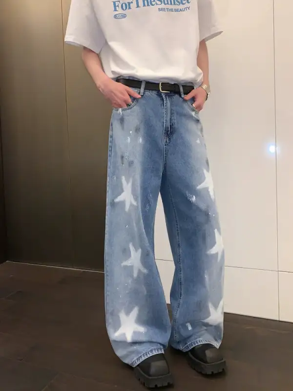 Star-Print Wide-Leg Jeans