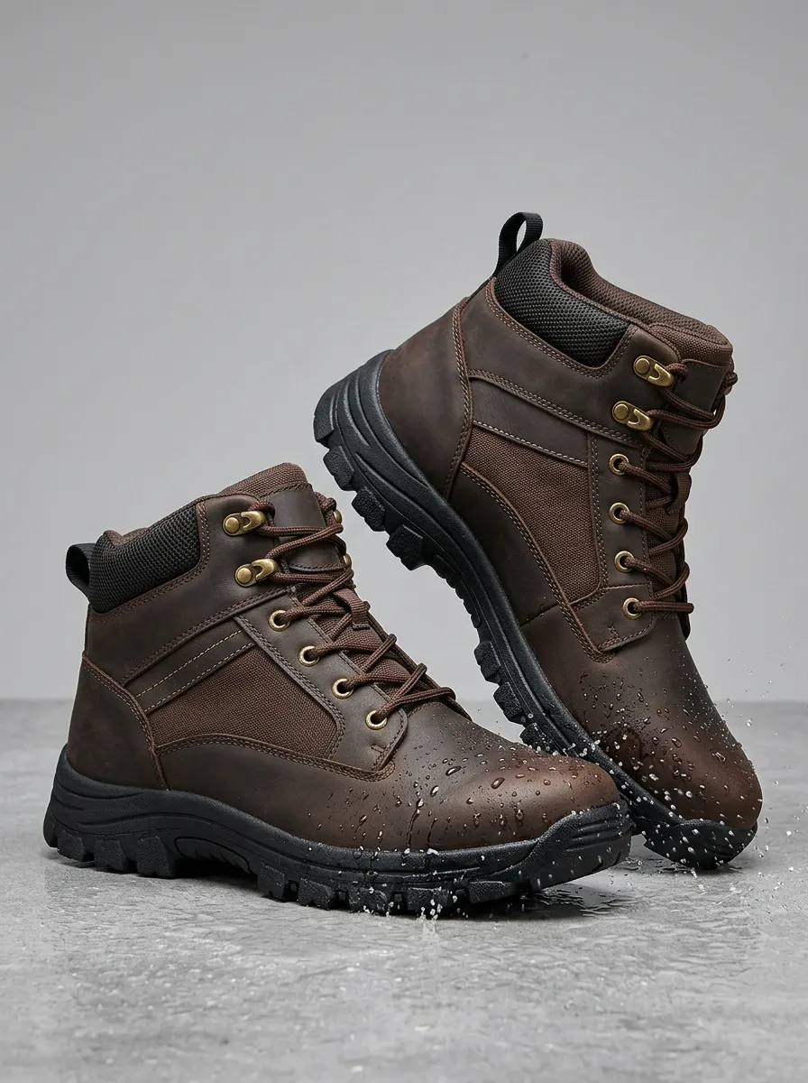 Tactical-Inspired Hiking Leather-Look Men's Waterproof Work Boots