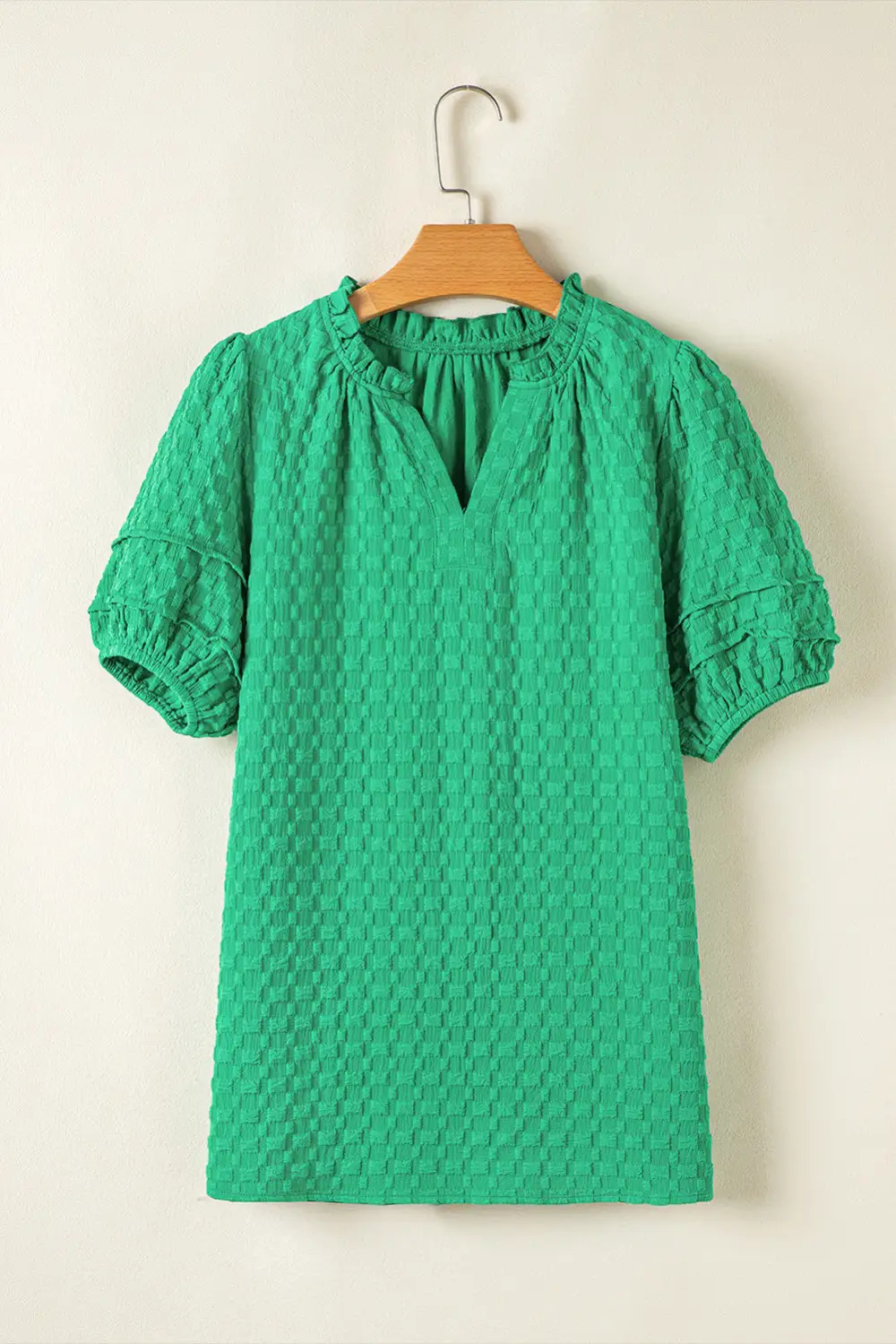 Women's Textured V Neck Notched Neck Top