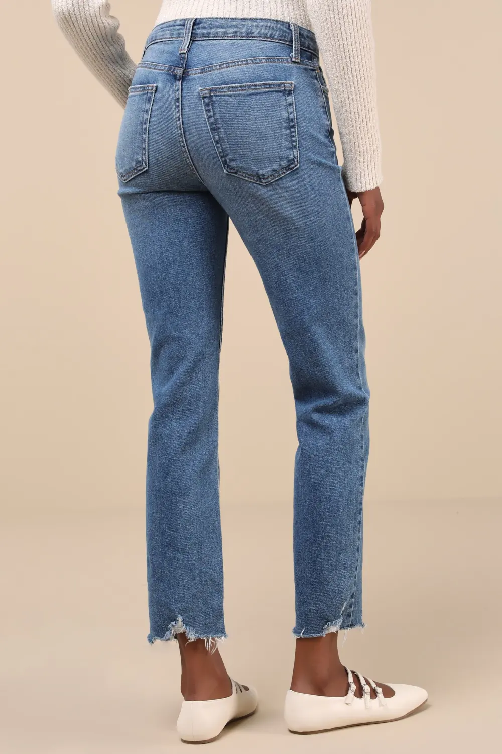 Casual Style High-Waisted Straight-Leg Jeans