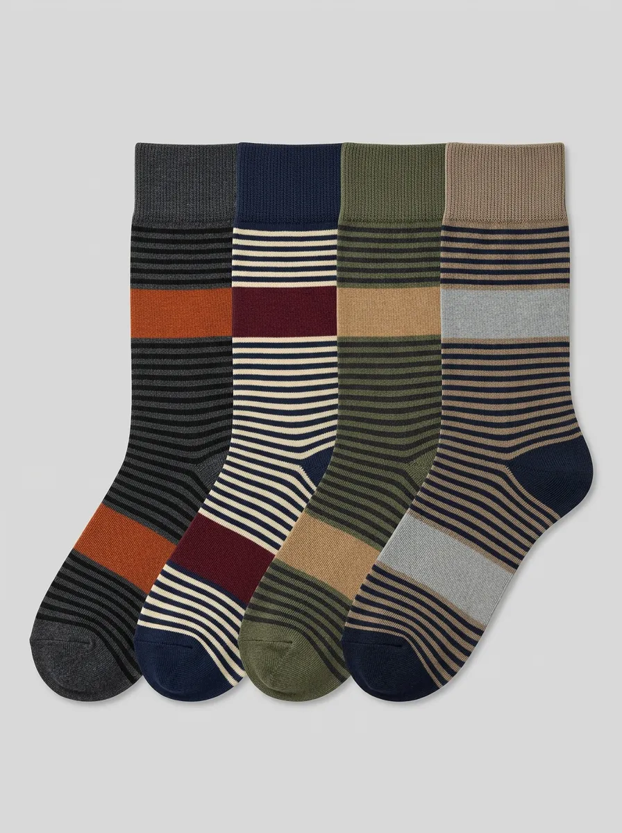 Men's Casual Multicolor Striped Pattern Printed Socks 4-Pack