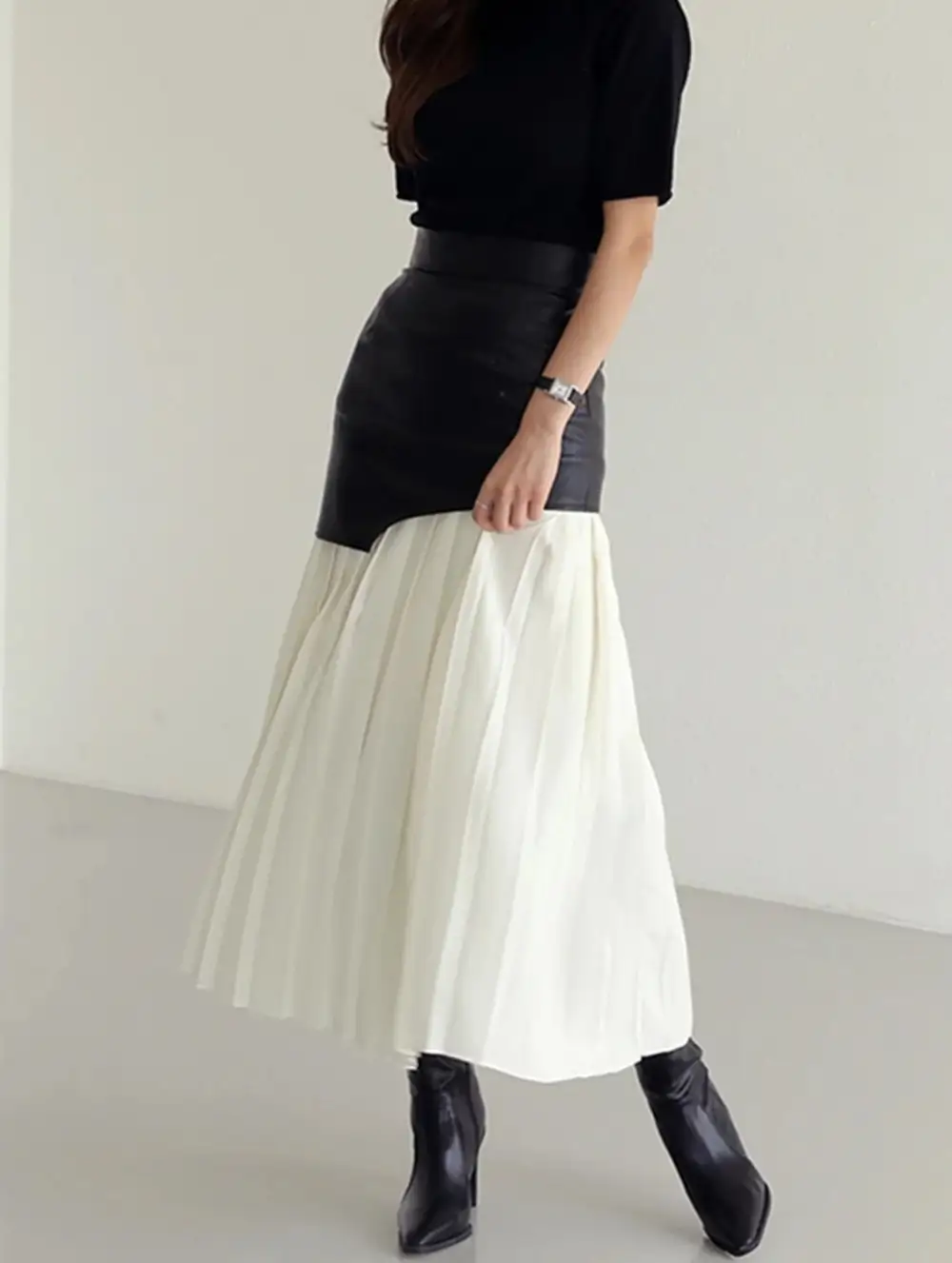 Patchwork Pleated Maxi Skirt