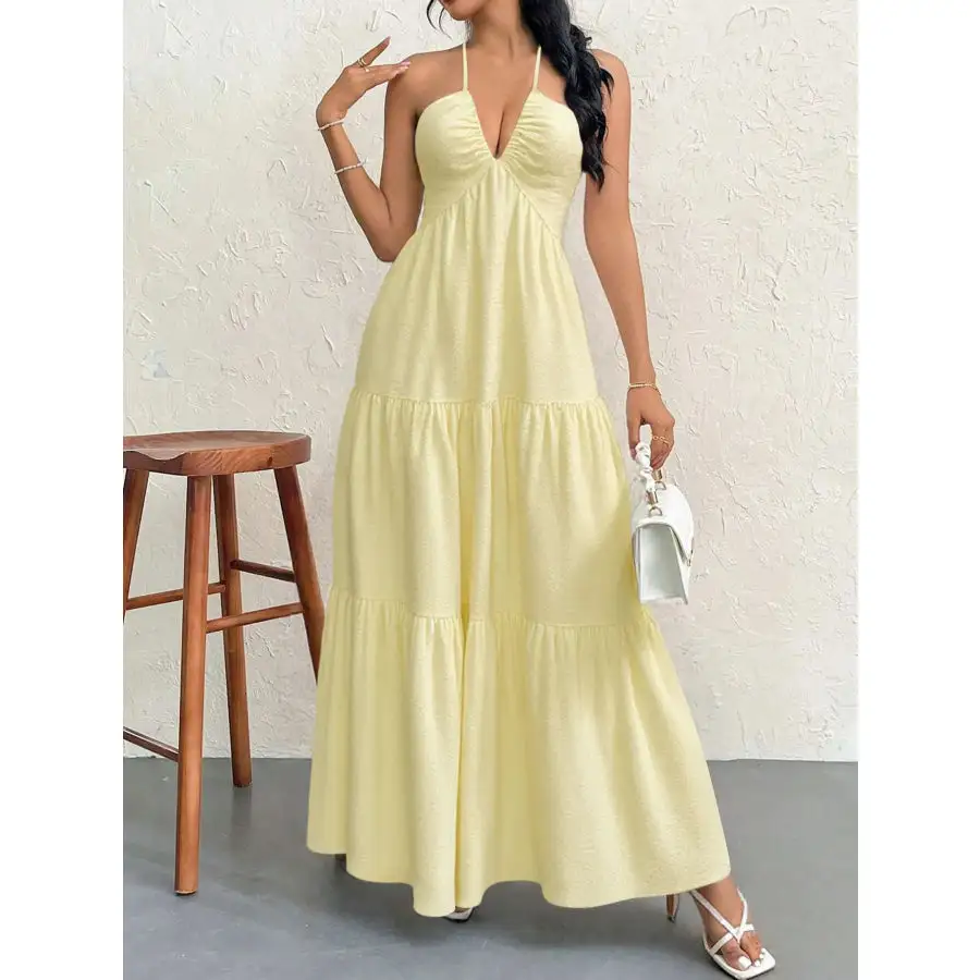 Halter Neck Tiered Maxi Dress