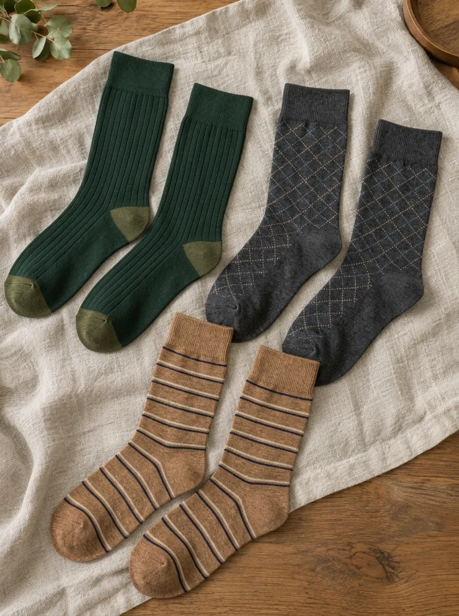 Men's Casual Fashion Ribbed Argyle Striped Pattern Printed Socks 3-Pack