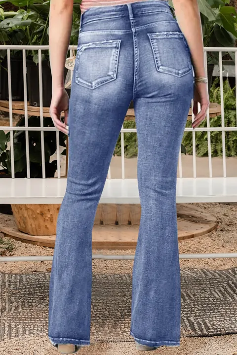 Vintage Button Side Design Mid Waist Flare Jeans