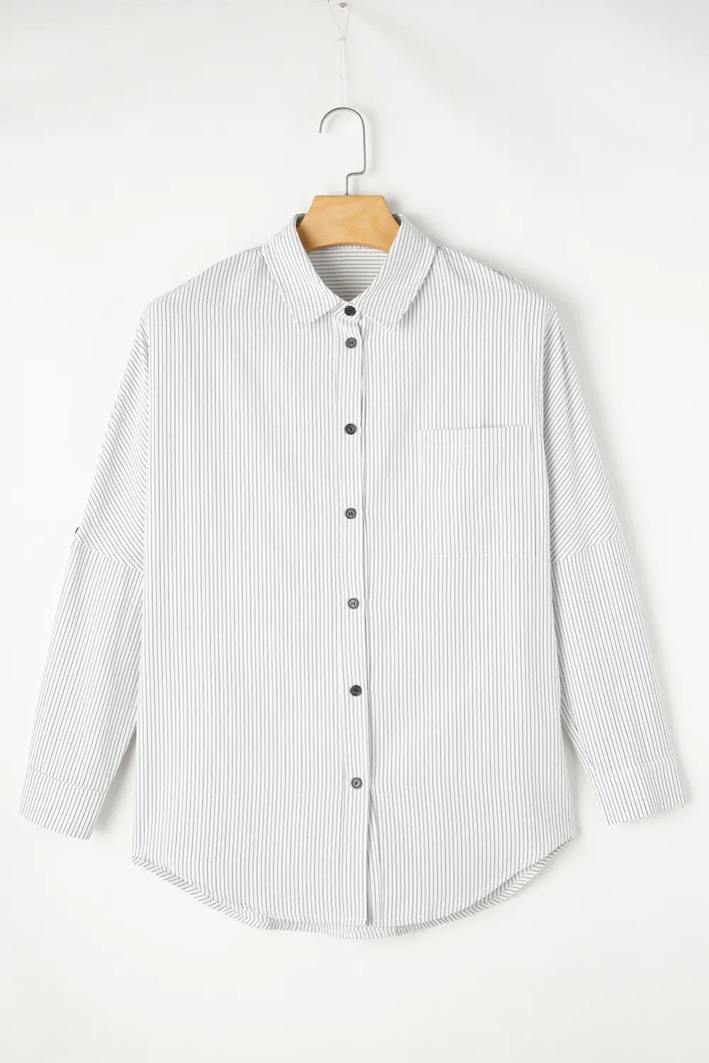 Black Stripe Roll Tab Sleeve Shirt