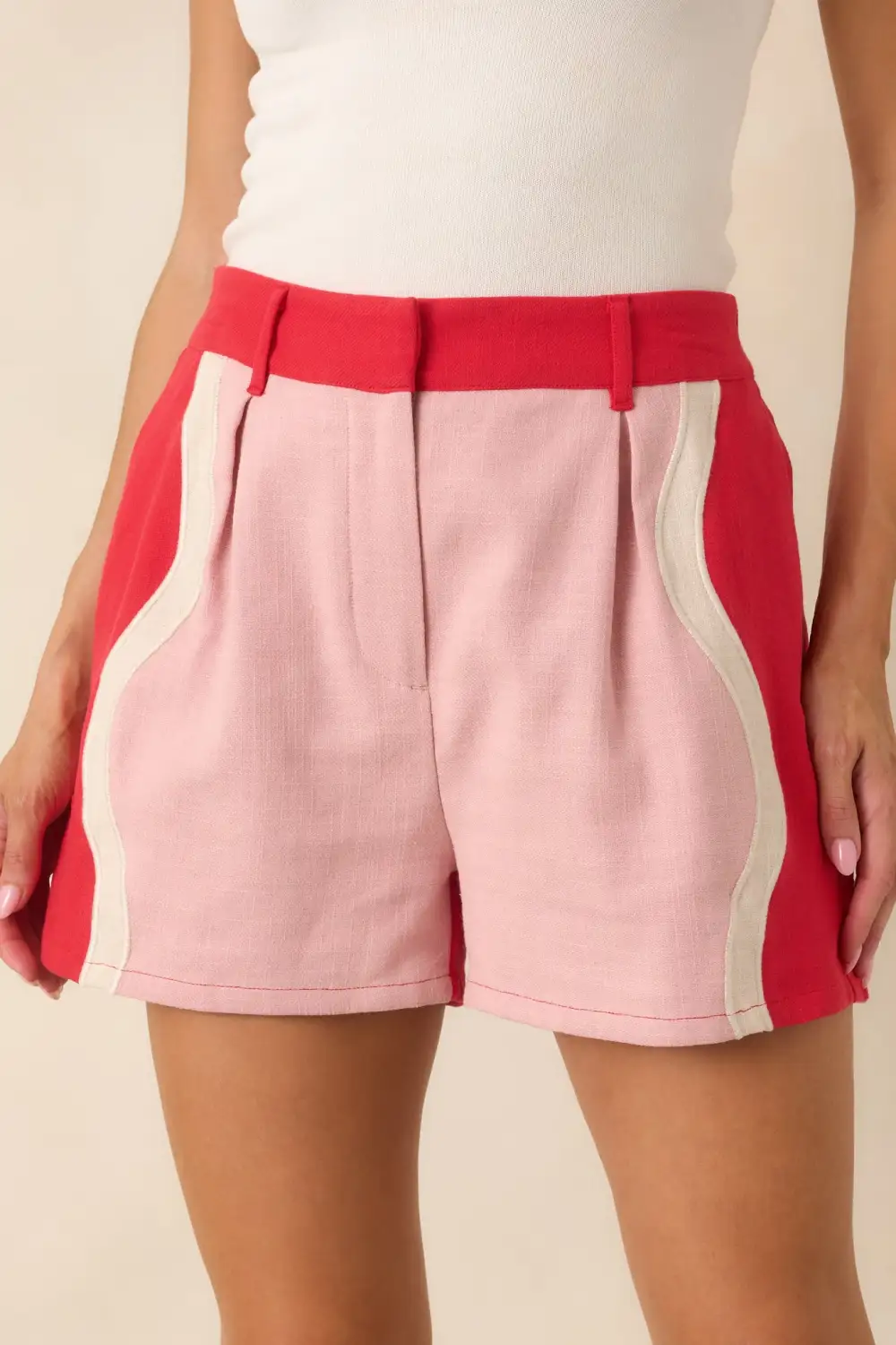 Blush Cotton Contrast Trim Shorts