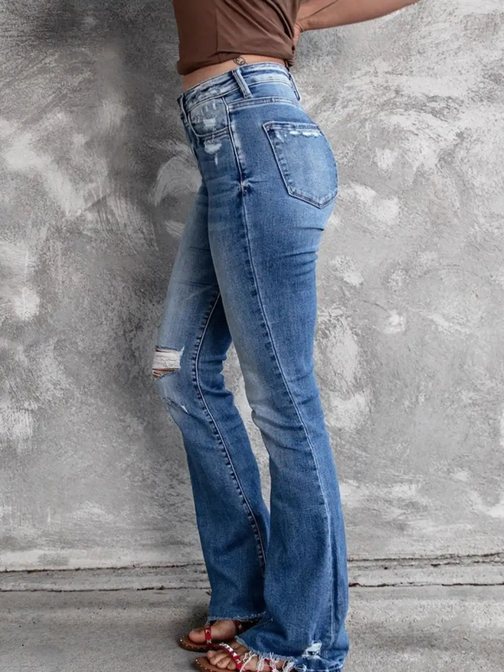 Everyday Flare Leg Distressed Denim Jeans
