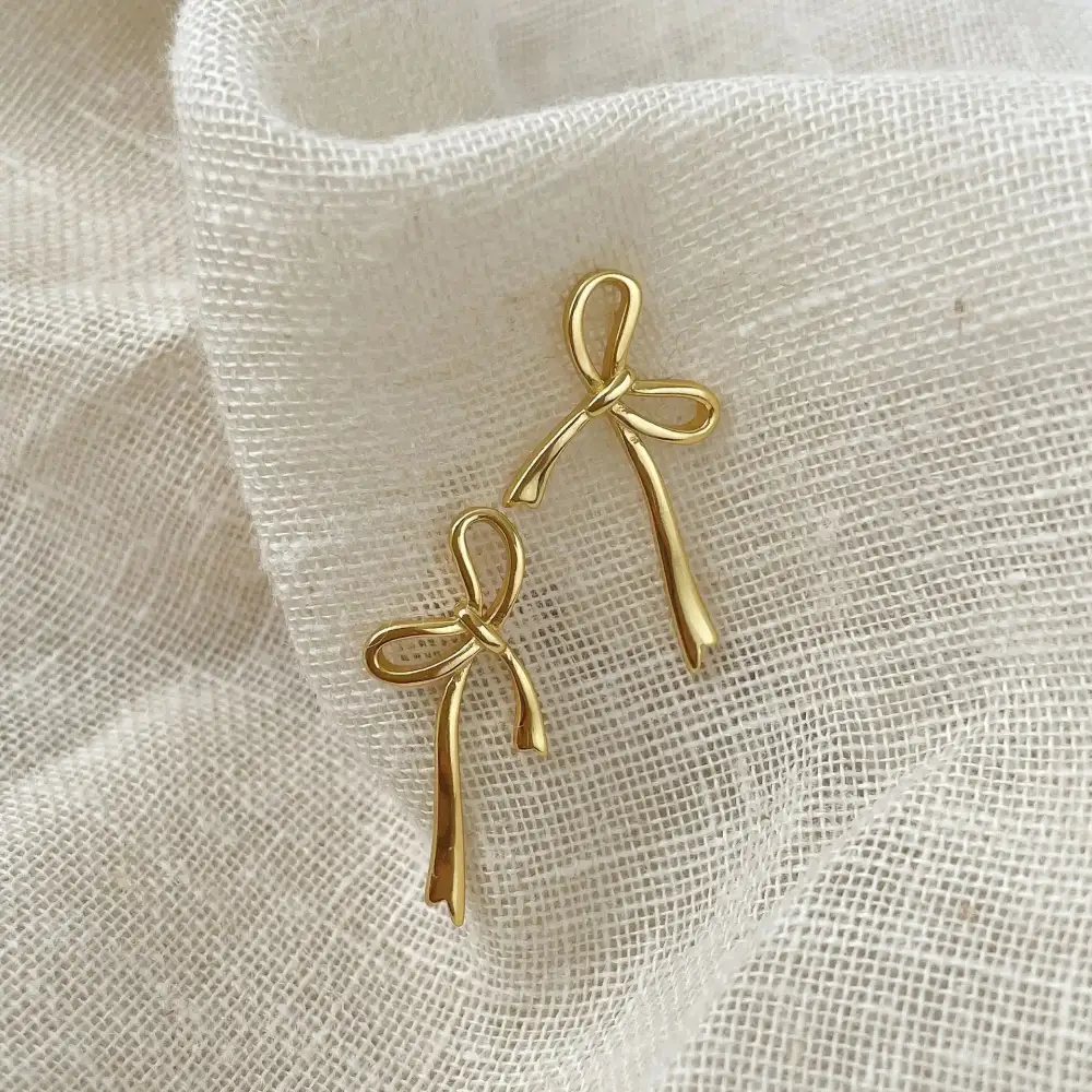 Gold Plated Stud Bow Detail Stud Earrings