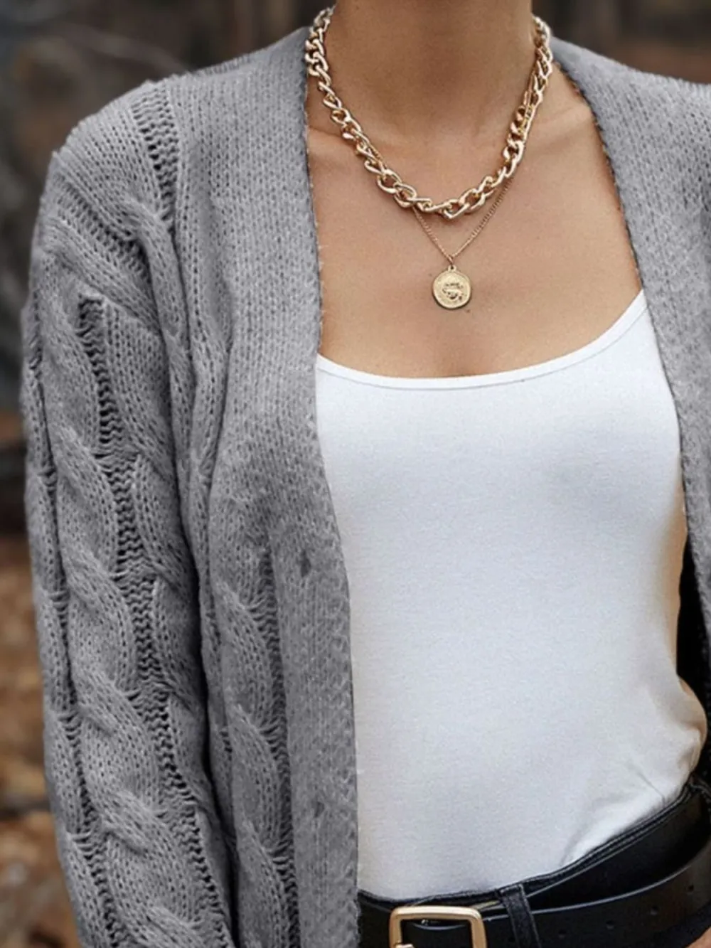 Cable-Knit Button-Down Cardigan