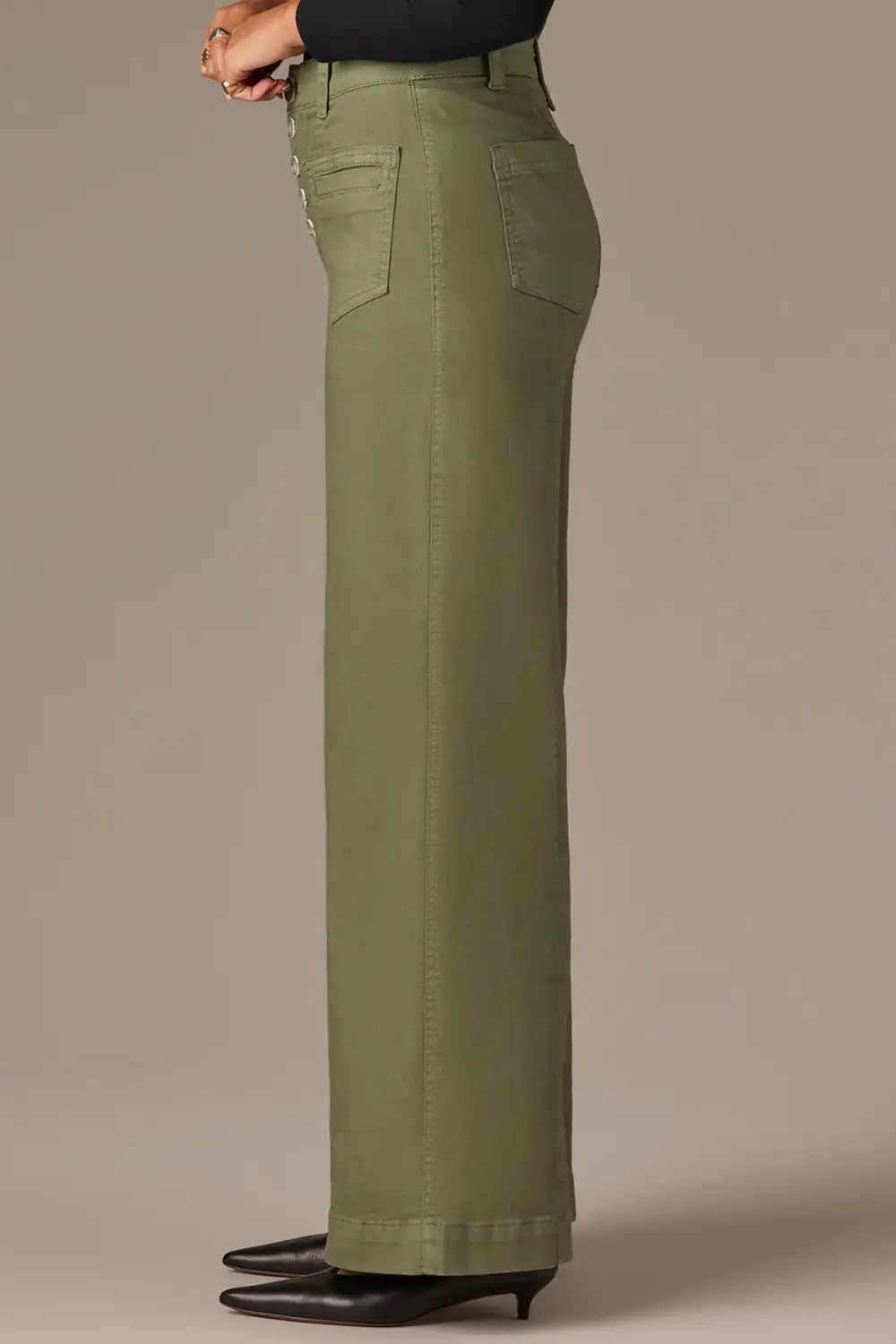 Button Fly Wide Leg Plus Size Pants