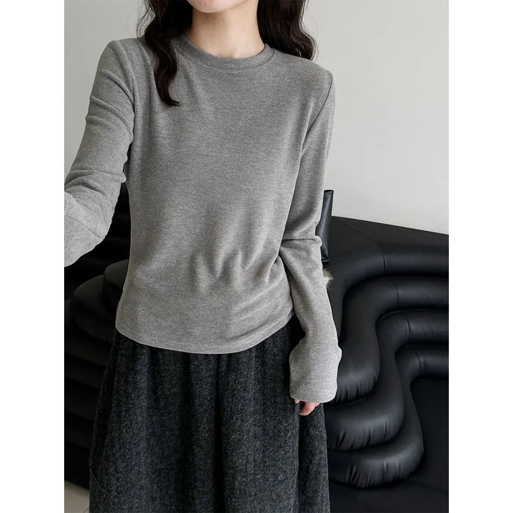 Fleece Cotton T-Shirt Slim Fit Long Sleeve