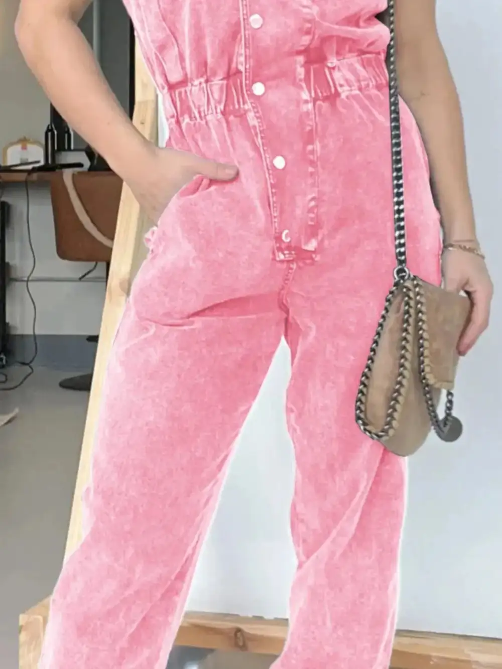 Modern Denim Button Front Jumpsuit
