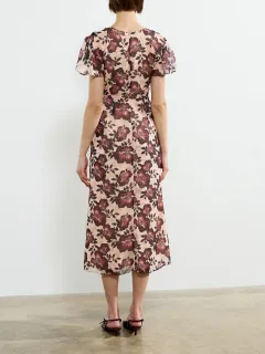 Fashion High Waist Floral V-Neck Short Sleeve Long Dress
