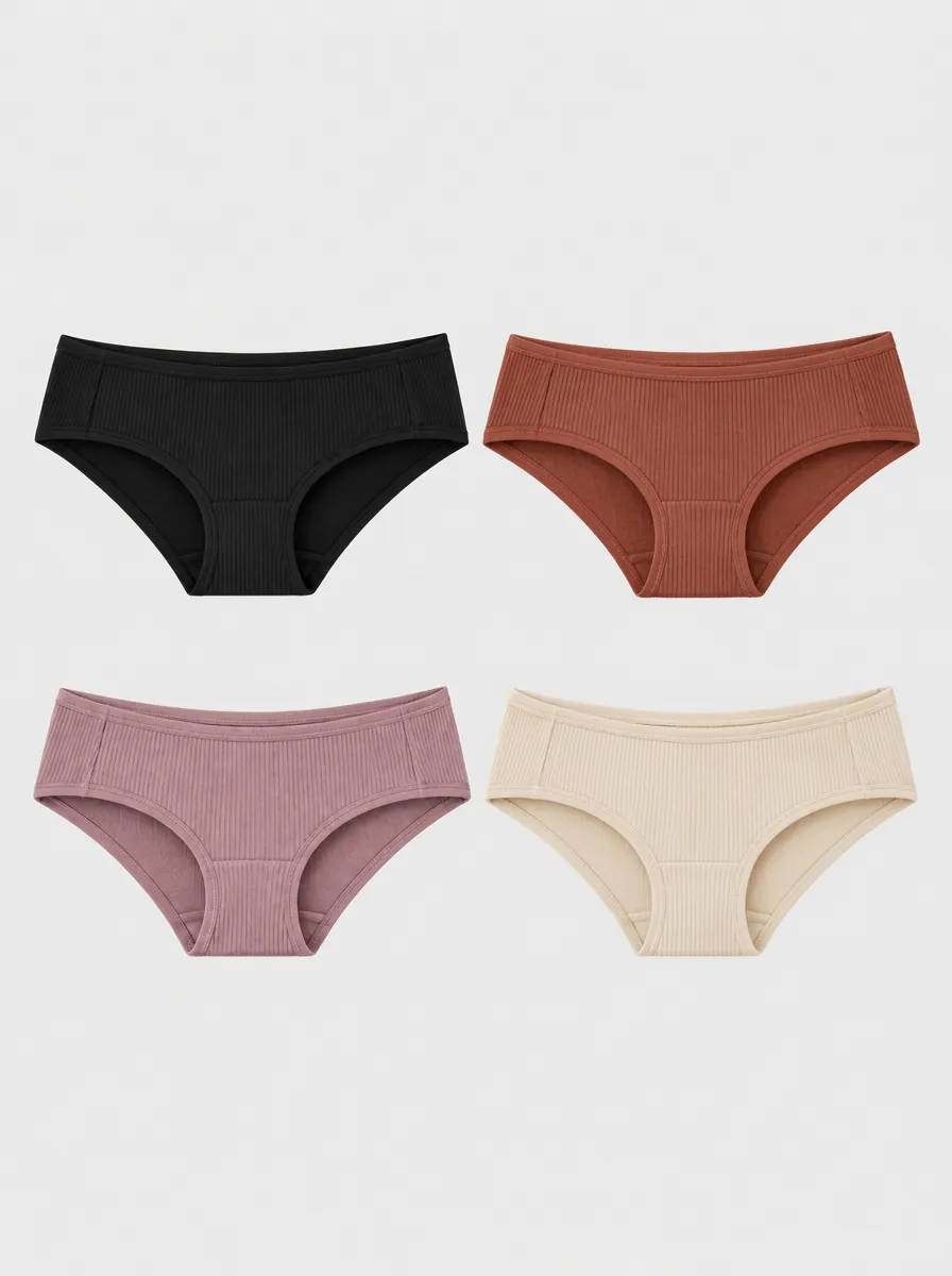 Women's Multicolor Ribbed Hipster Black Briefs 4-Pack