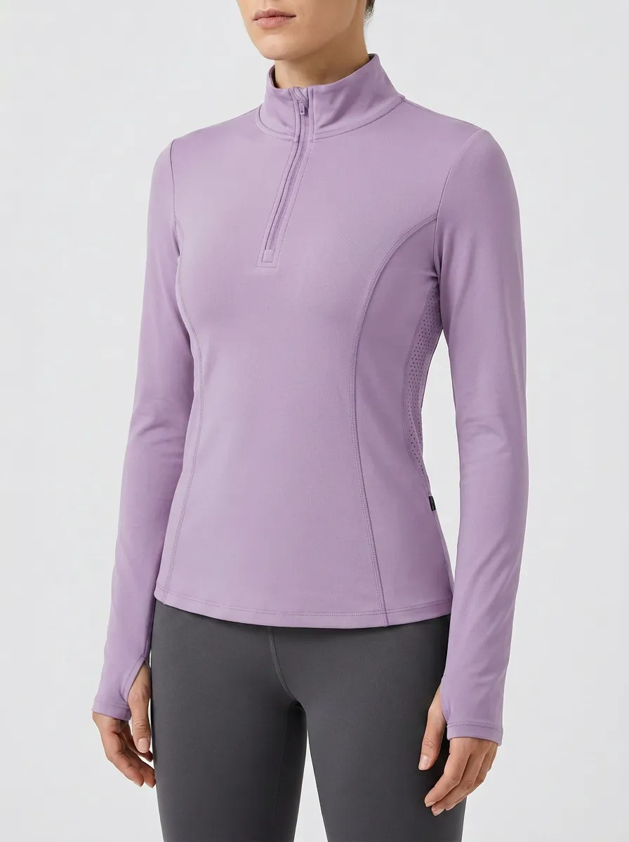 Women's Athletic Fitness Workout Quarter Zip Pullover Shirt
