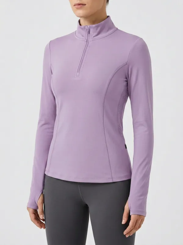 Women's Athletic Fitness Workout Quarter Zip Pullover Shirt