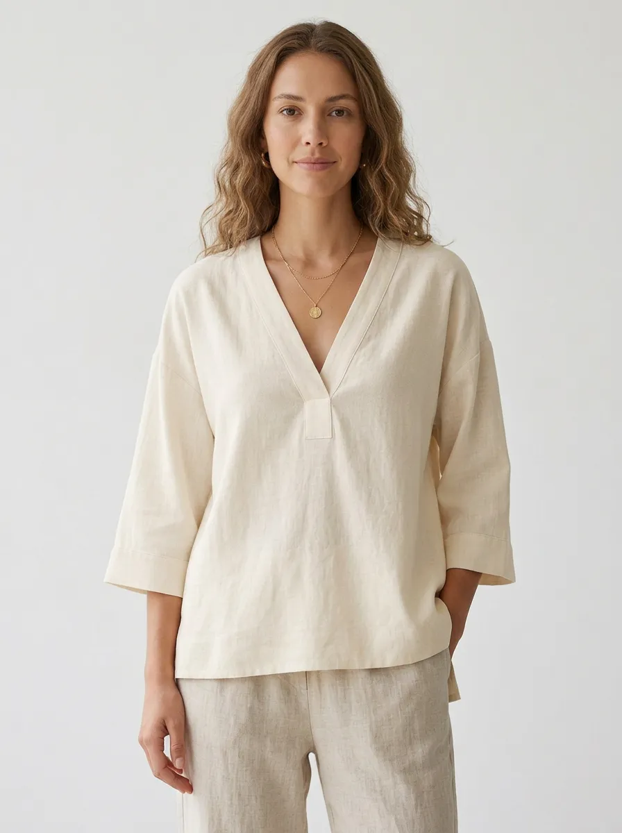 Three-Quarter-Sleeve Women's V-Neck Casual Lounge Set