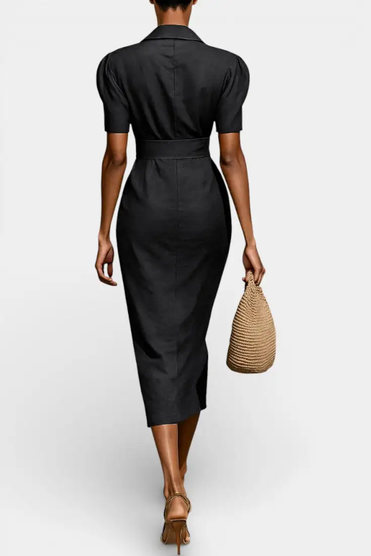 Lapel-Collar Midi Dress