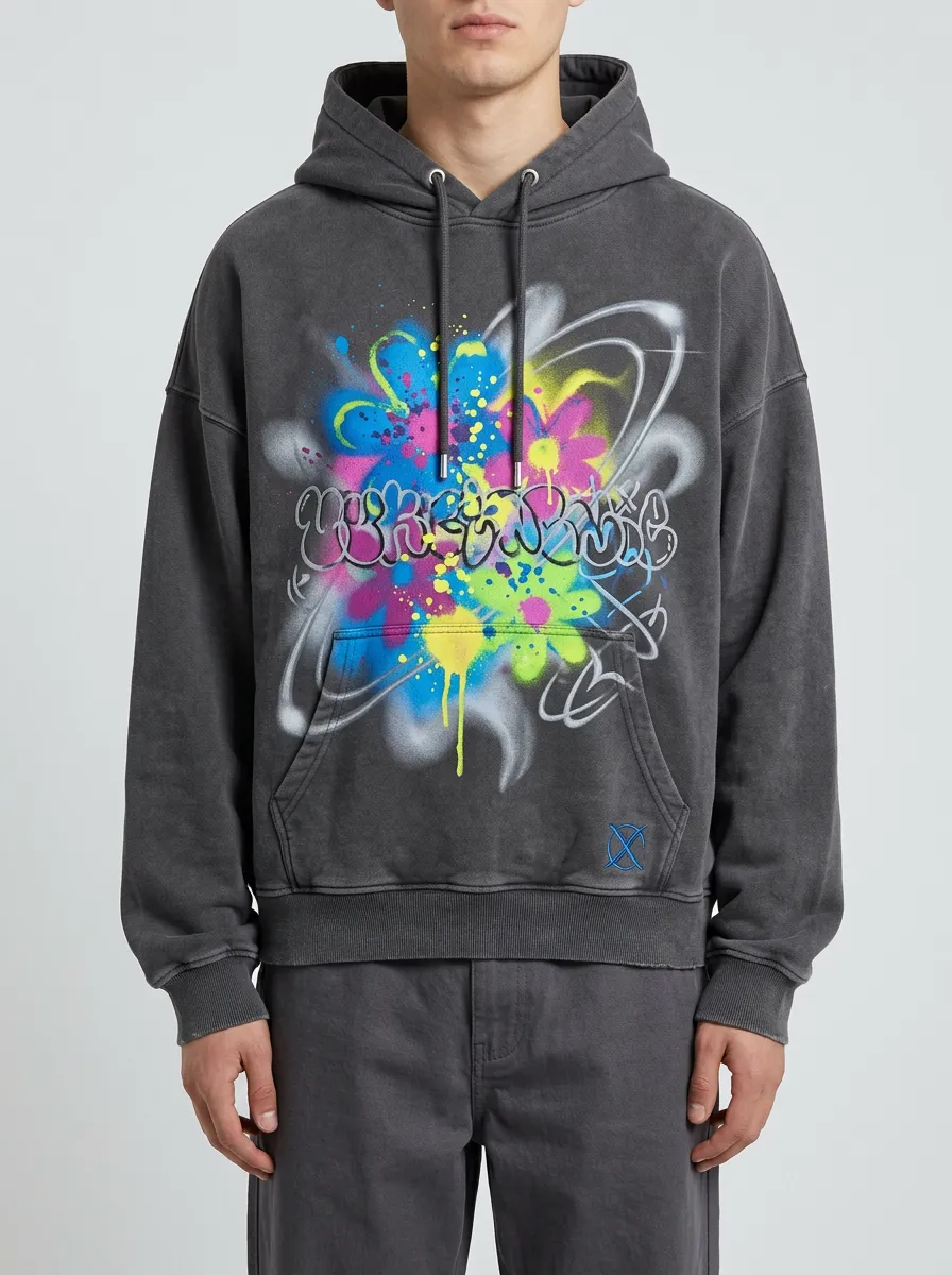 Unisex Streetwear Graffiti Floral Neon Spray Graphic Hoodie