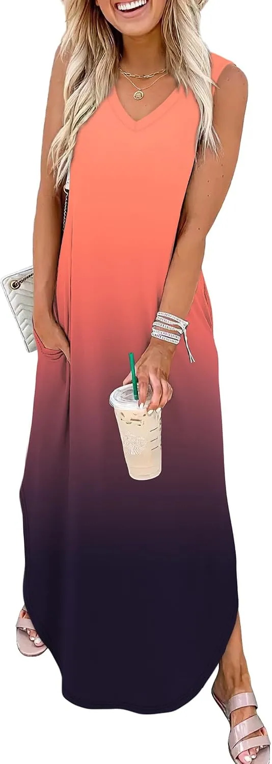 Sampeel Summer Dresses Maxi Dress Vacation Beach Sundresses 2025 with Pockets