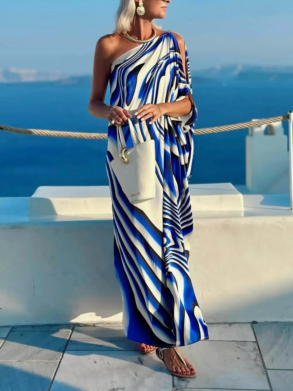 Print Cutout One Shoulder Maxi Dress