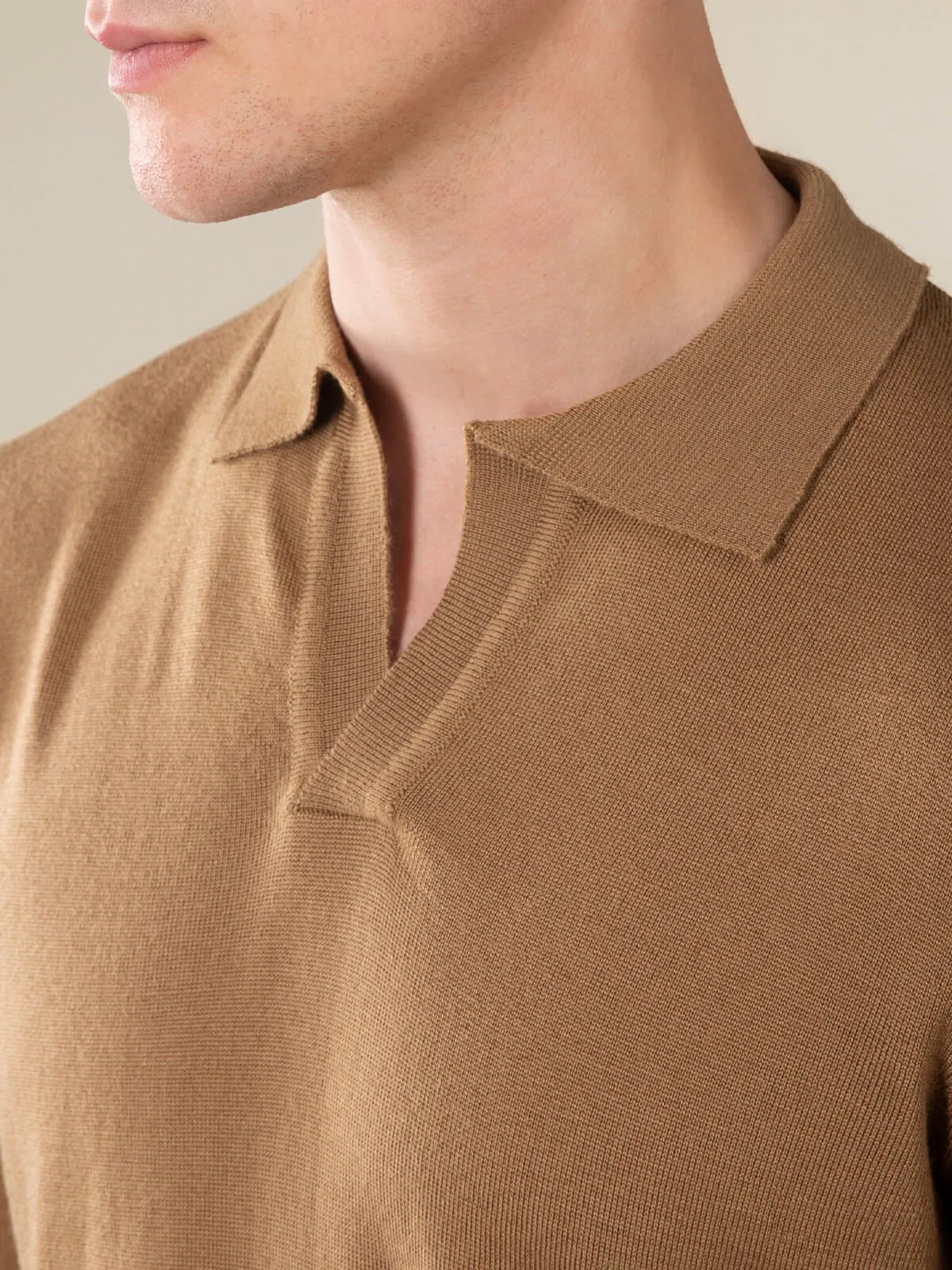 Polo Shirt Featuring Cashmere Merino Blend Buttonless Slim Fit Knit Construction