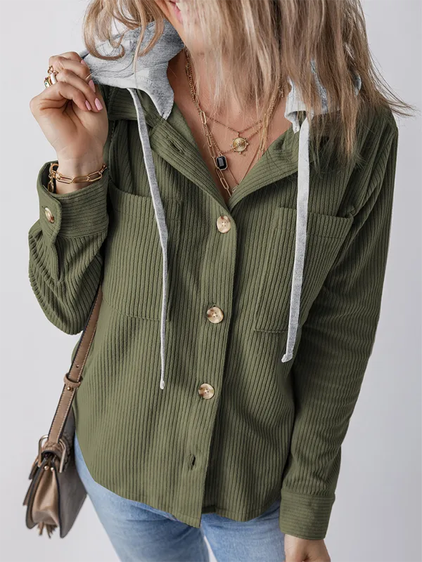 Buttoned Lapel Knit Pocketed Knit Jacket