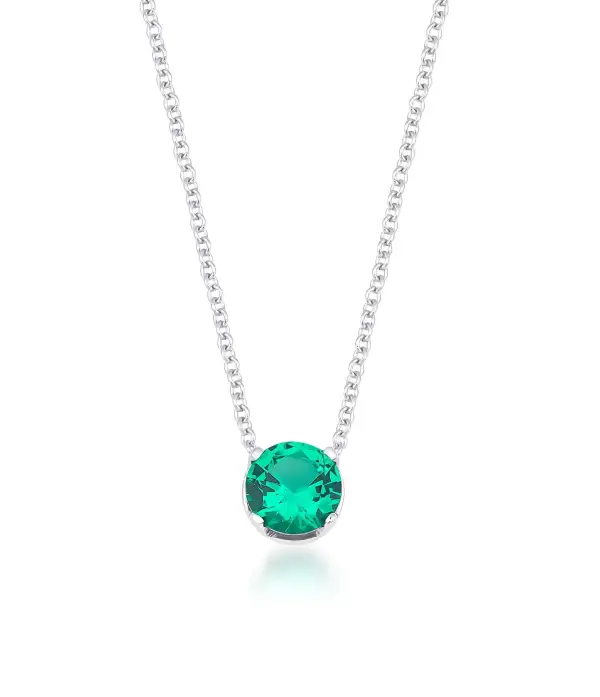 Delicate Prong Set Solitaire Emerald Necklace
