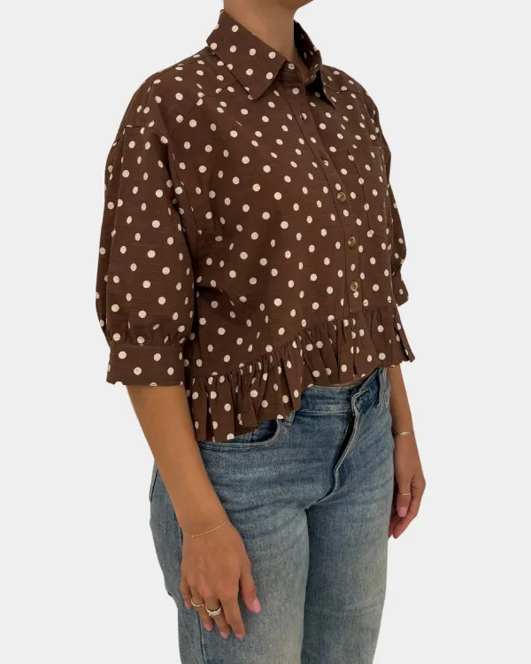 Polka Dot Ruffled Hem Blouse