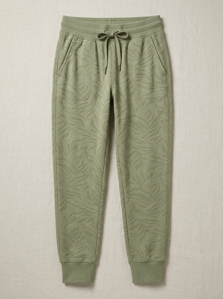 Women's Olive Green Leaf Pattern Printed Joggers