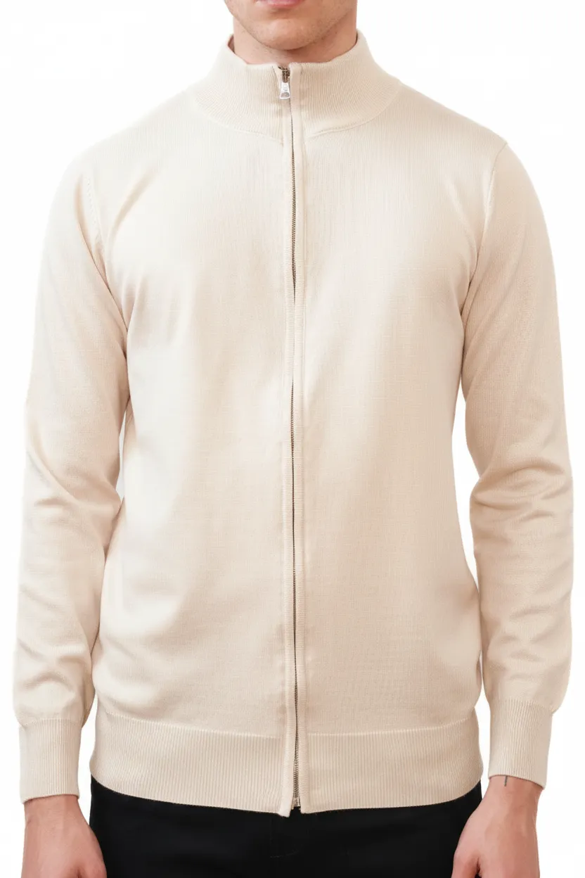 Regular Fit Full Zip Viscose Zip Cardigan