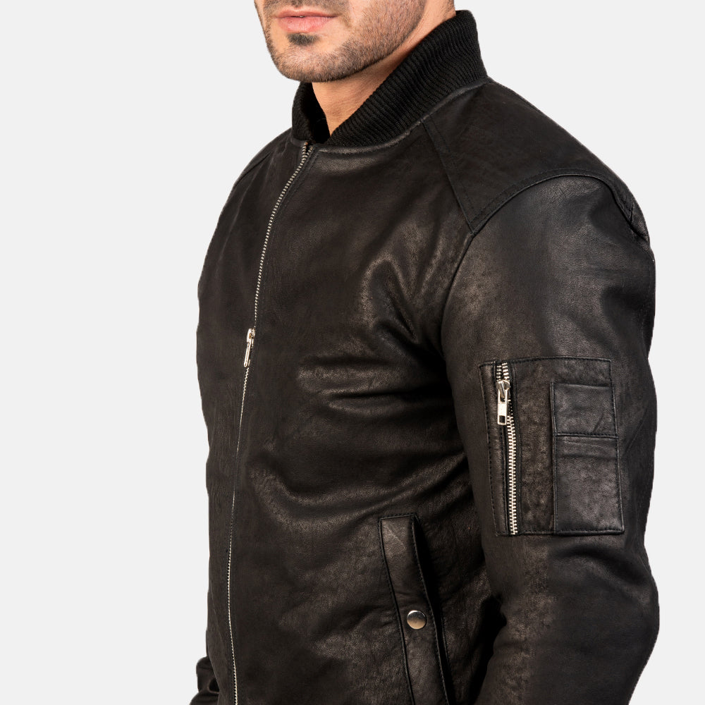Men's Rugged Bomber Leather Distressed Jacket