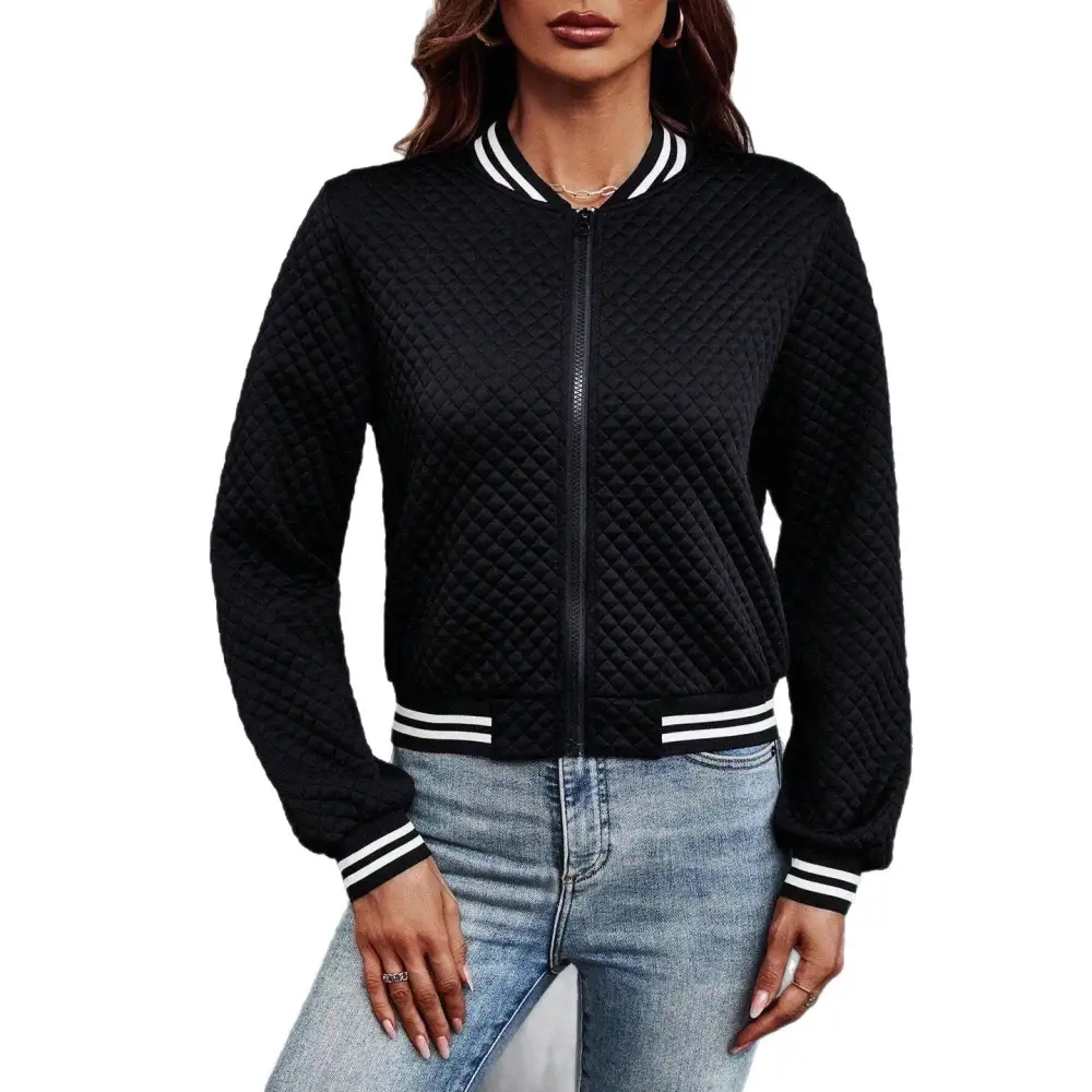 Quilted Zip Front Bomber Jacket