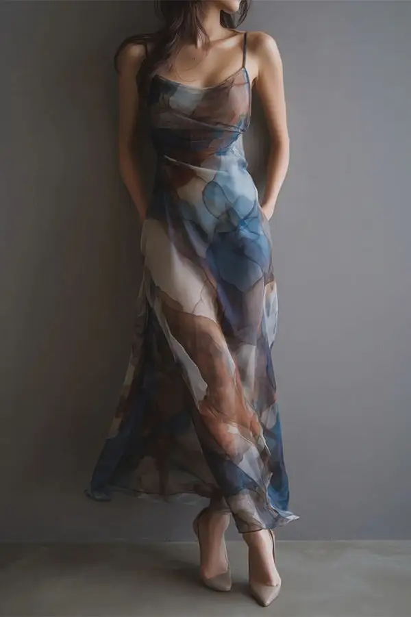 Clean Lined Coordinating Top And Flowing Maxi Skirt