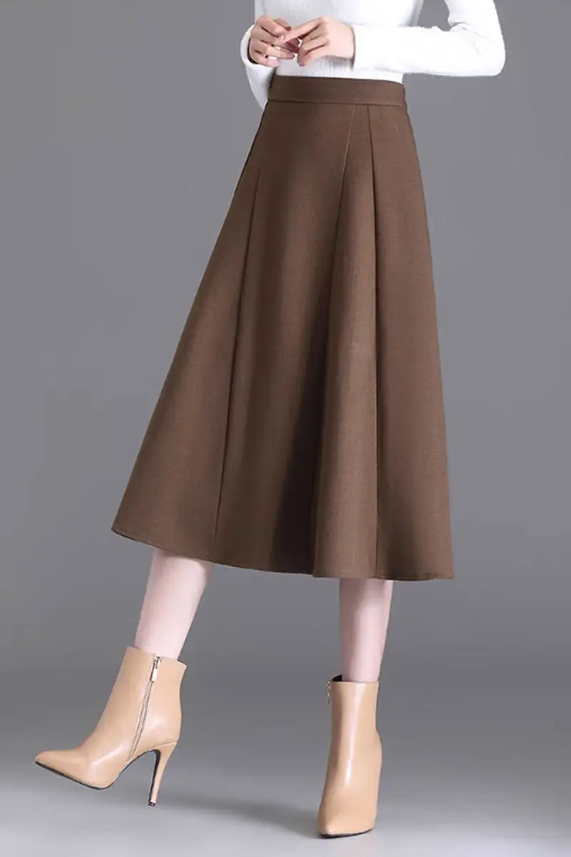 Elevated Wool Blend A Line Elastic Waist Midi Skirt