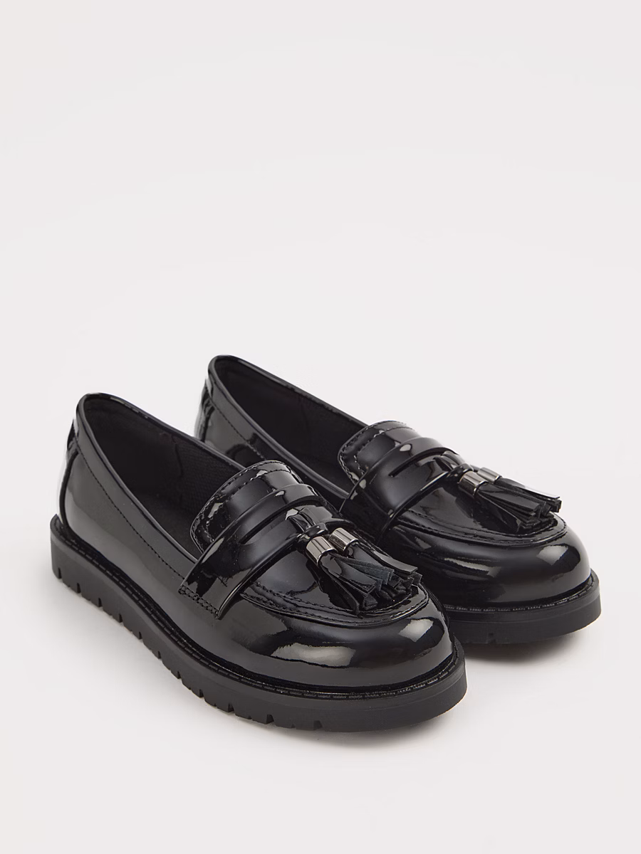 Black Patent Tassel Loafer School Shoes detail 2