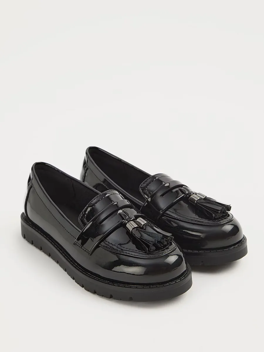 Black Patent Tassel Loafer School Shoes