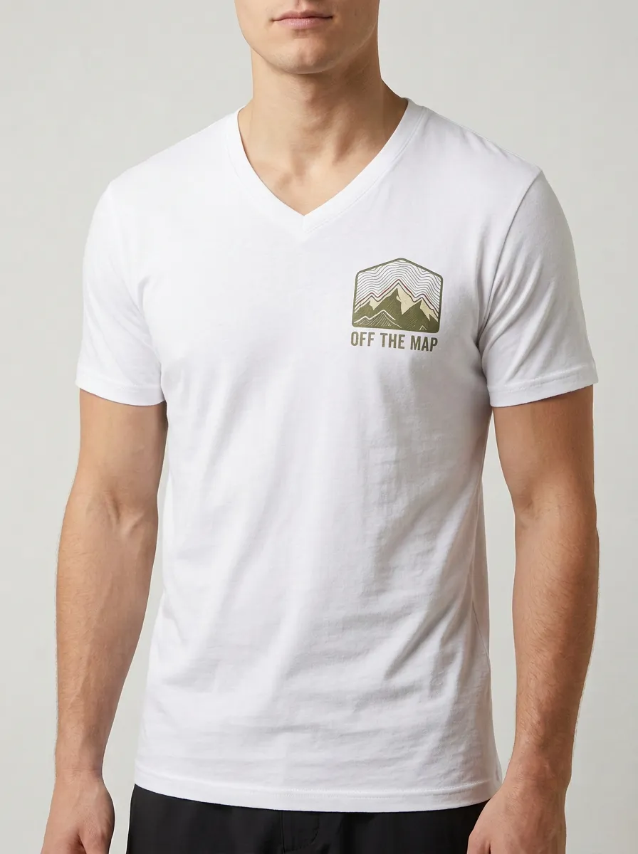 Men's Outdoor Adventure Off The Map Mountain Printed V-Neck T-Shirt