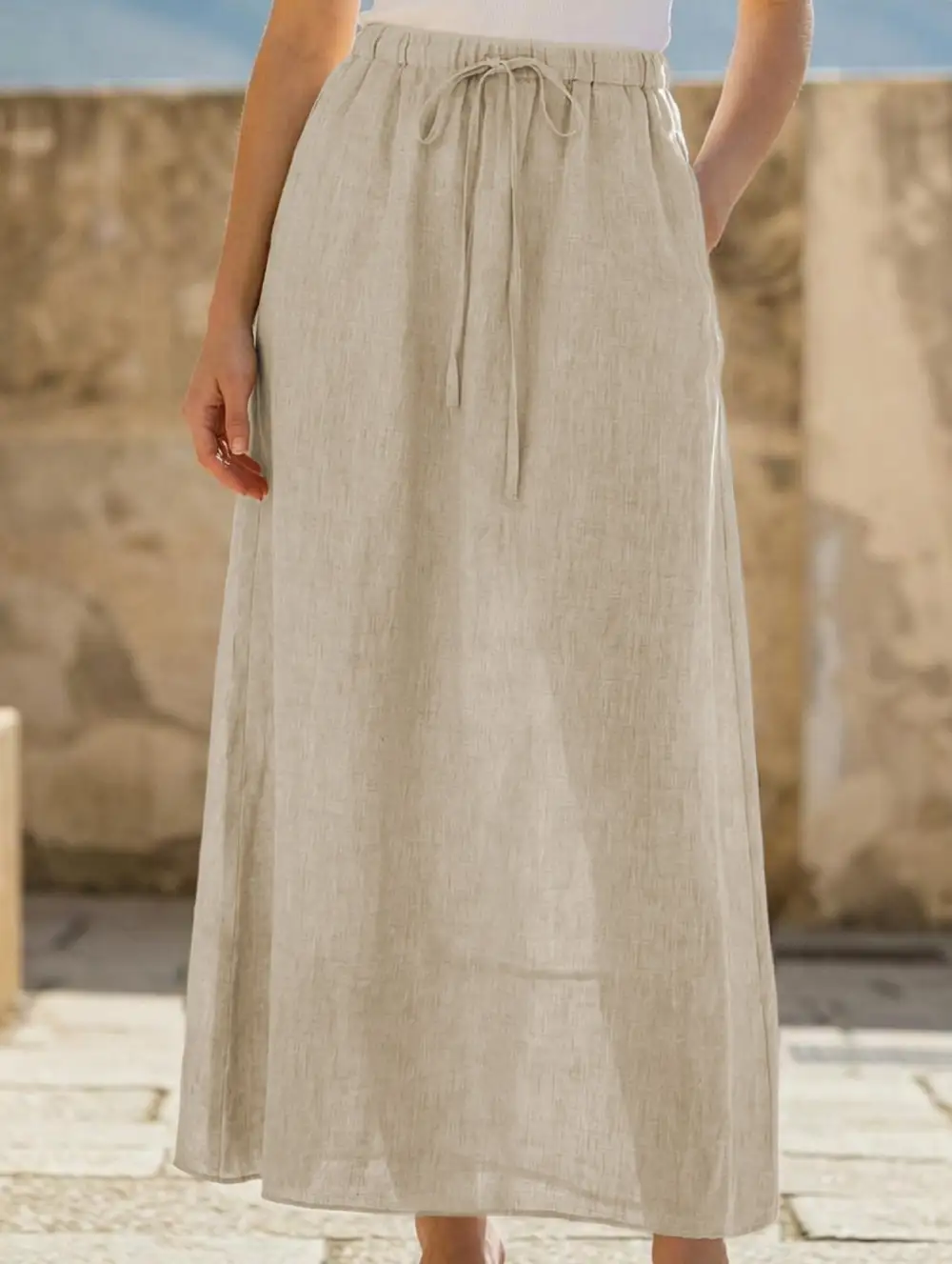 Linen A-Line Midi Skirt