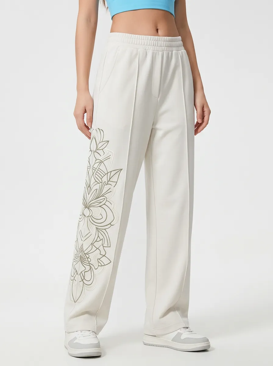 Women's Off-White Embroidered Wide-Leg Sweatpants