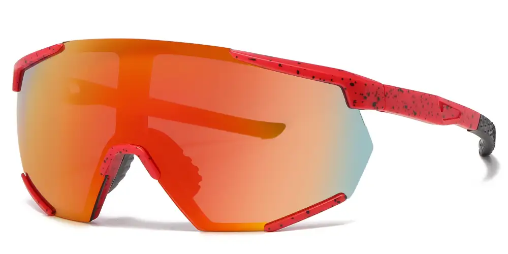 Semi Rimless Color Mirror One Piece Shield Lens Sports Plastic Sunglasses