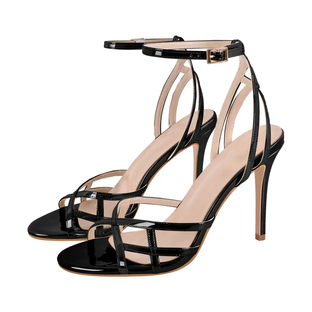 Round Toe Ankle Strap Stiletto Sandals