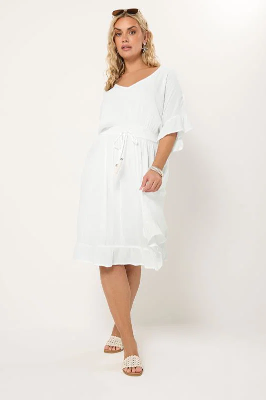 White Crinkle Beach Dress detail 1
