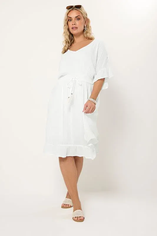 White Crinkle Beach Dress