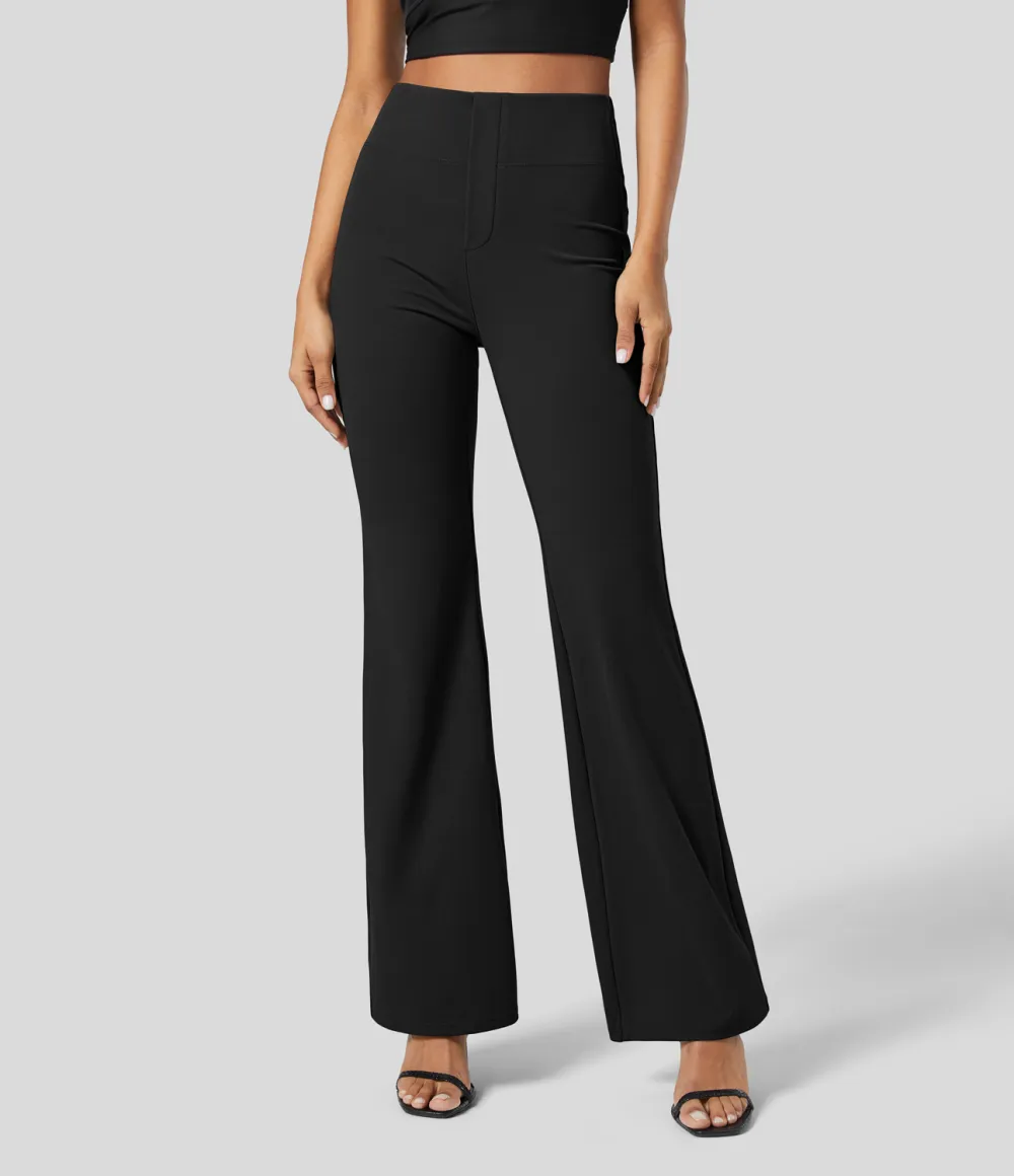  High Waisted Back Side Pocket Slight Flare Work Pants